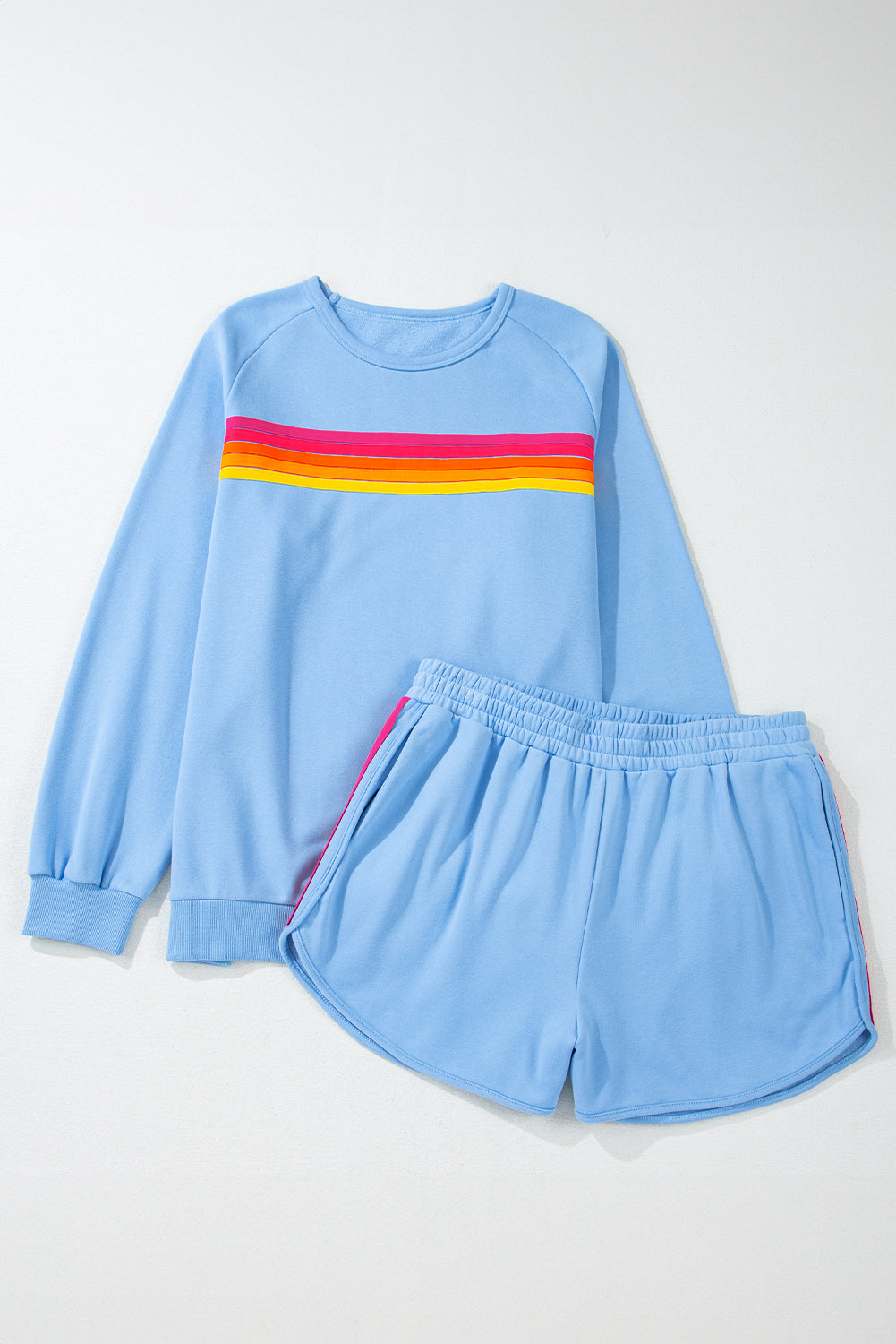 Beau Blue Accent Pullover and Shorts Two Piece Casual Set